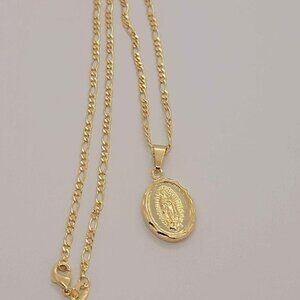 Brand New Brazilian 18k Gold Filled Virgen de Guadalupe Necklace